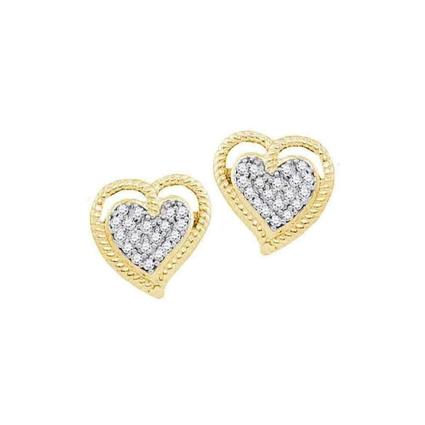 10kt Yellow Gold Women's Round Diamond Milgrain Heart Cluster Earrings 1-10 Cttw - FREE Shipping (USA/CAN)-Gold & Diamond Earrings-JadeMoghul Inc.