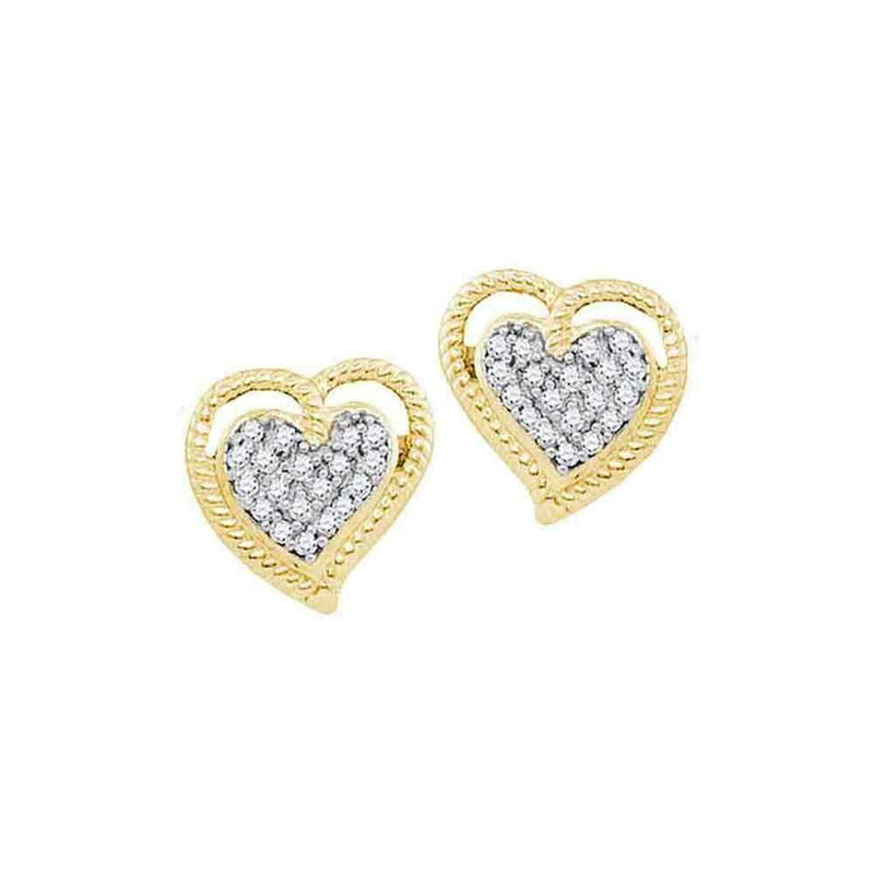 10kt Yellow Gold Women's Round Diamond Milgrain Heart Cluster Earrings 1-10 Cttw - FREE Shipping (USA/CAN)-Gold & Diamond Earrings-JadeMoghul Inc.