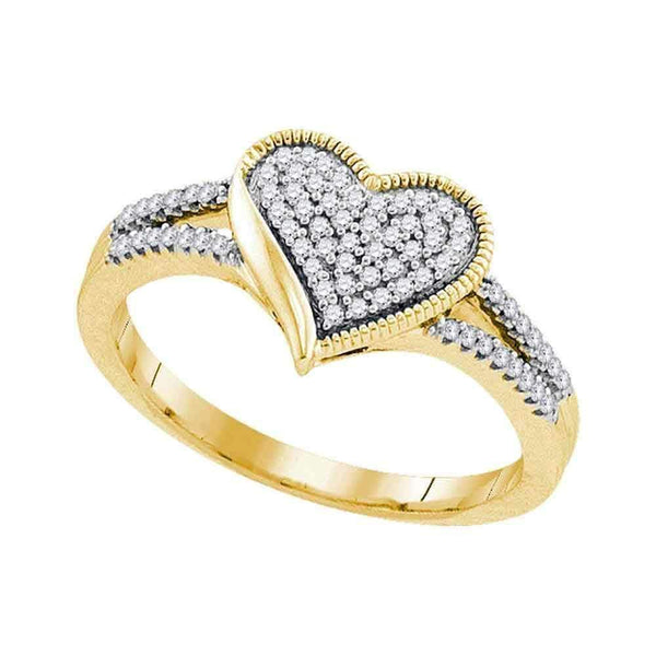 10kt Yellow Gold Women's Round Diamond Milgrain Heart Cluster Ring 1/5 Cttw - FREE Shipping (US/CAN)-Gold & Diamond Heart Rings-5-JadeMoghul Inc.