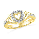 10kt Yellow Gold Women's Round Diamond Milgrain Heart Love Ring 1/8 Cttw - FREE Shipping (US/CAN)-Gold & Diamond Heart Rings-5-JadeMoghul Inc.