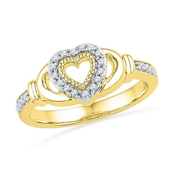 10kt Yellow Gold Women's Round Diamond Milgrain Heart Love Ring 1/8 Cttw - FREE Shipping (US/CAN)-Gold & Diamond Heart Rings-5-JadeMoghul Inc.