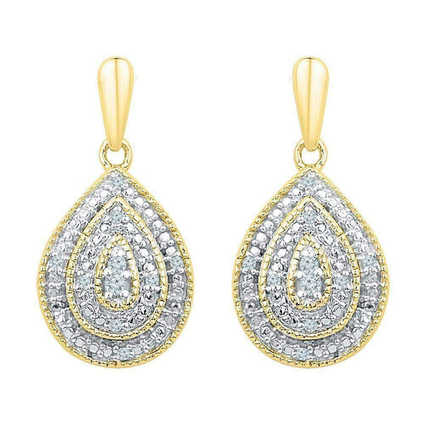 10kt Yellow Gold Women's Round Diamond Milgrain Teardrop Screwback Dangle Earrings 1-10 Cttw - FREE Shipping (USA/CAN)-Gold & Diamond Earrings-JadeMoghul Inc.