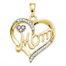 10kt Yellow Gold Women's Round Diamond Mom Mother Heart Pendant 1-10 Cttw - FREE Shipping (US/CAN)-Gold & Diamond Pendants & Necklaces-JadeMoghul Inc.