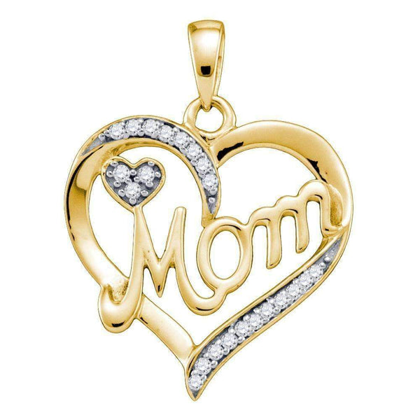 10kt Yellow Gold Women's Round Diamond Mom Mother Heart Pendant 1-10 Cttw - FREE Shipping (US/CAN)-Gold & Diamond Pendants & Necklaces-JadeMoghul Inc.