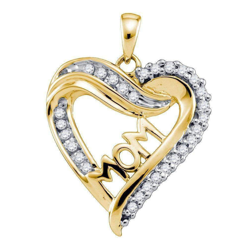 10kt Yellow Gold Women's Round Diamond Mom Mother Heart Pendant 1-5 Cttw - FREE Shipping (US/CAN)-Gold & Diamond Pendants & Necklaces-JadeMoghul Inc.