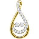 10kt Yellow Gold Women's Round Diamond Moving Twinkle 2-Stone Teardrop Pendant 1-2 Cttw - FREE Shipping (US/CAN)-Gold & Diamond Pendants & Necklaces-JadeMoghul Inc.