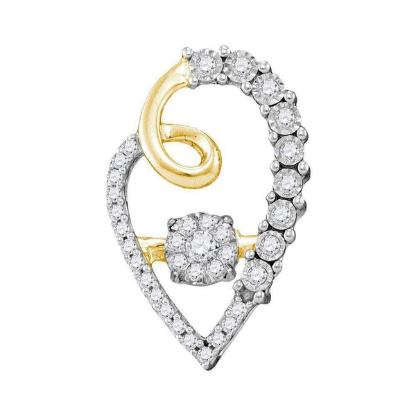 10kt Yellow Gold Women's Round Diamond Moving Twinkle Cluster Heart Pendant 1-5 Cttw - FREE Shipping (US/CAN)-Gold & Diamond Pendants & Necklaces-JadeMoghul Inc.