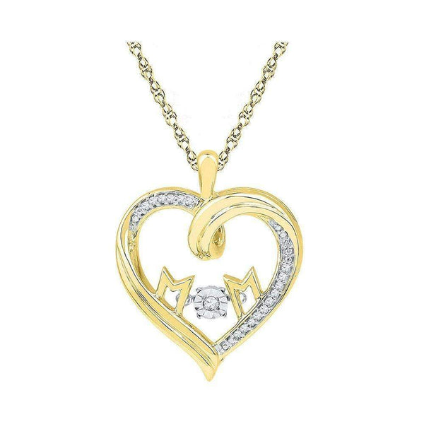 10kt Yellow Gold Women's Round Diamond Moving Twinkle Mom Heart Pendant 1-12 Cttw - FREE Shipping (US/CAN)-Gold & Diamond Pendants & Necklaces-JadeMoghul Inc.