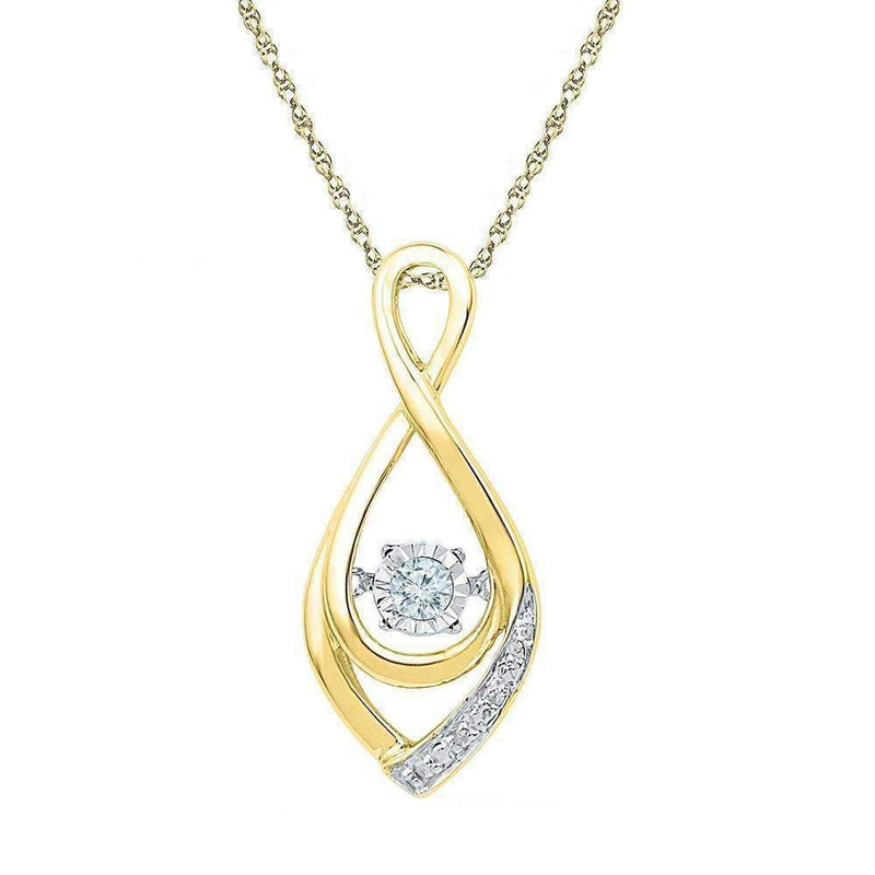 10kt Yellow Gold Women's Round Diamond Moving Twinkle Solitaire Teardrop Pendant 1-20 Cttw - FREE Shipping (US/CAN)-Gold & Diamond Pendants & Necklaces-JadeMoghul Inc.