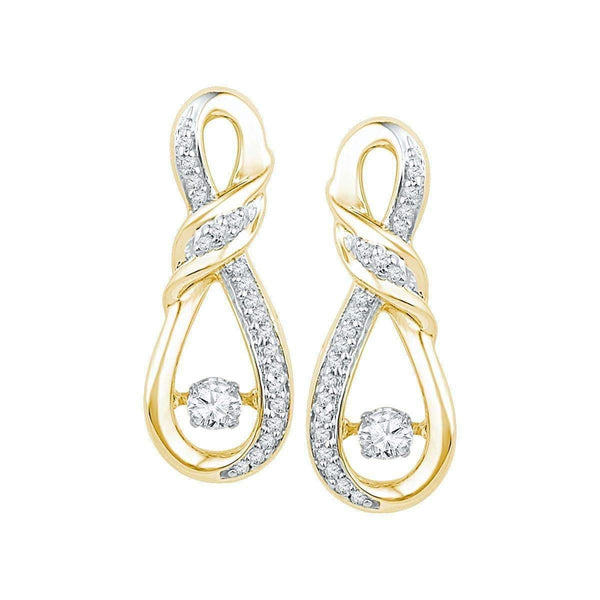 10kt Yellow Gold Women's Round Diamond Moving Twinkle Solitaire Twist Ribbon Earrings 1-3 Cttw - FREE Shipping (USA/CAN)-Gold & Diamond Earrings-JadeMoghul Inc.