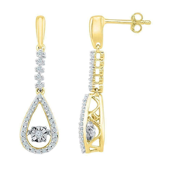 10kt Yellow Gold Women's Round Diamond Moving Twinkle Teardrop Dangle Earrings 1-5 Cttw - FREE Shipping (US/CAN)-Gold & Diamond Earrings-JadeMoghul Inc.