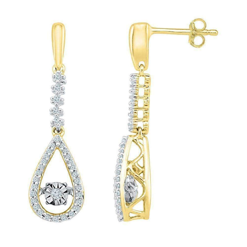 10kt Yellow Gold Women's Round Diamond Moving Twinkle Teardrop Dangle Earrings 1-5 Cttw - FREE Shipping (US/CAN)-Gold & Diamond Earrings-JadeMoghul Inc.