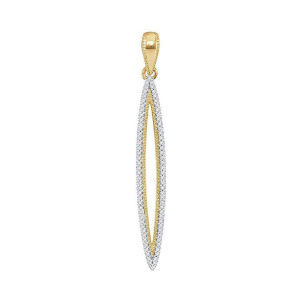 10kt Yellow Gold Women's Round Diamond Narrow Oval Outline Pendant 1-5 Cttw - FREE Shipping (US/CAN)-Gold & Diamond Pendants & Necklaces-JadeMoghul Inc.