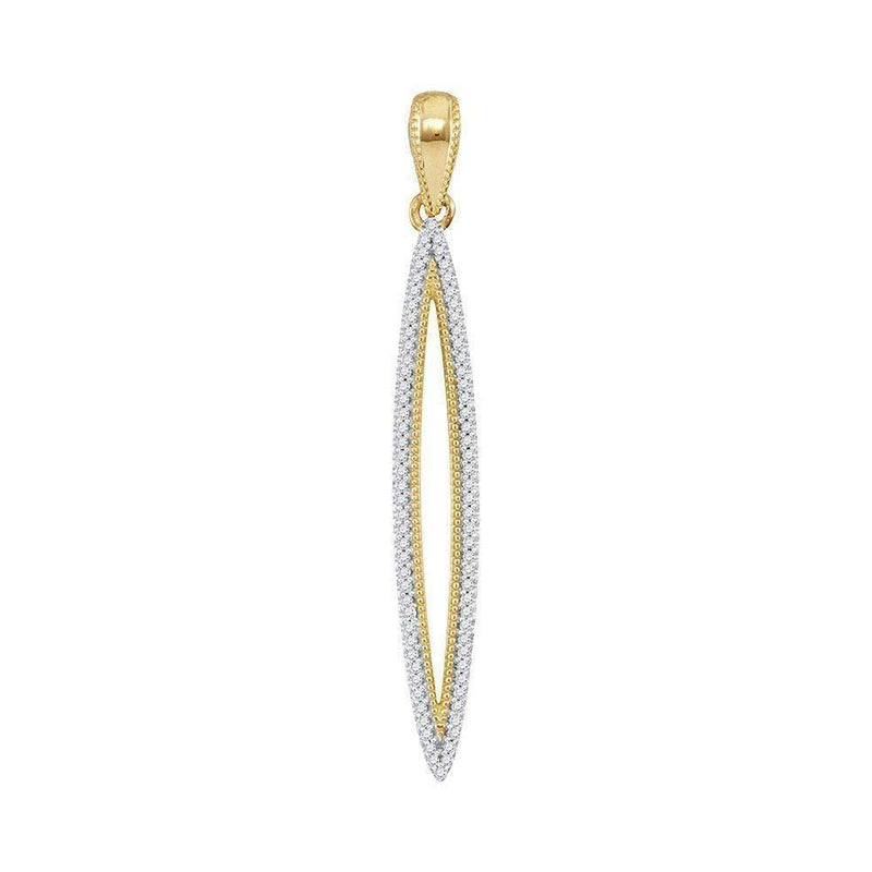 10kt Yellow Gold Women's Round Diamond Narrow Oval Outline Pendant 1-5 Cttw - FREE Shipping (US/CAN)-Gold & Diamond Pendants & Necklaces-JadeMoghul Inc.