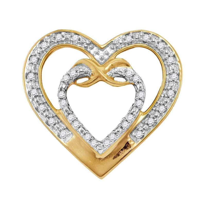 10kt Yellow Gold Women's Round Diamond Nested Double Heart Pendant 1-10 Cttw - FREE Shipping (US/CAN)-Gold & Diamond Pendants & Necklaces-JadeMoghul Inc.