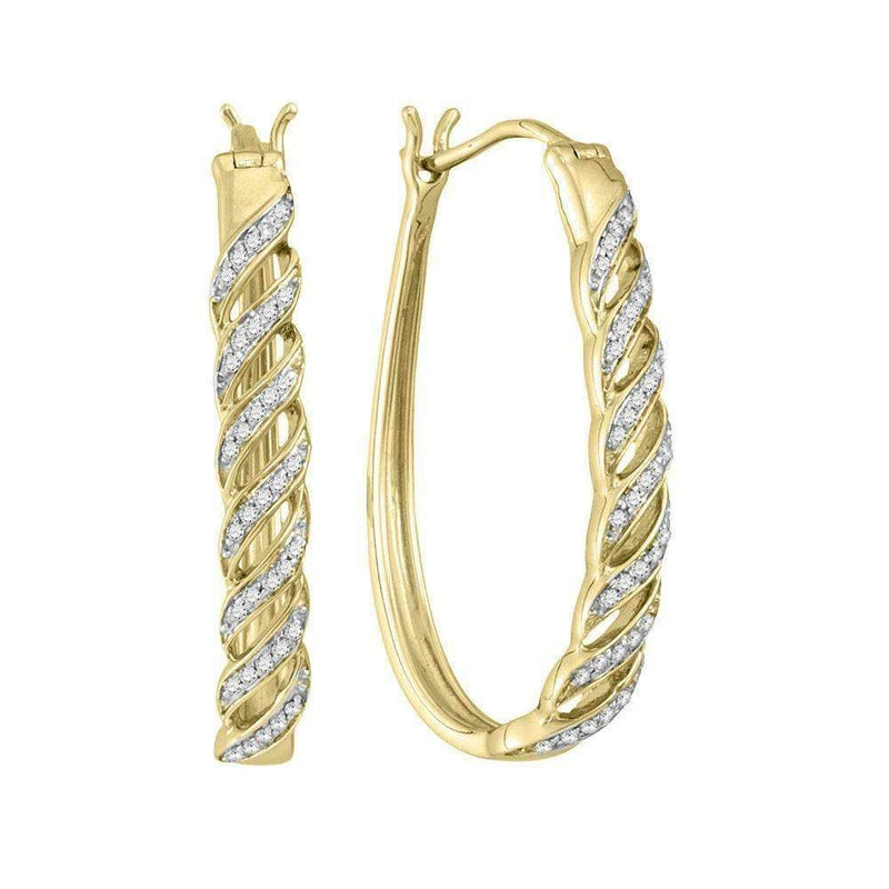10kt Yellow Gold Womens Round Diamond Oblong Hoop Earrings 1-5 Cttw-Gold & Diamond Earrings-JadeMoghul Inc.