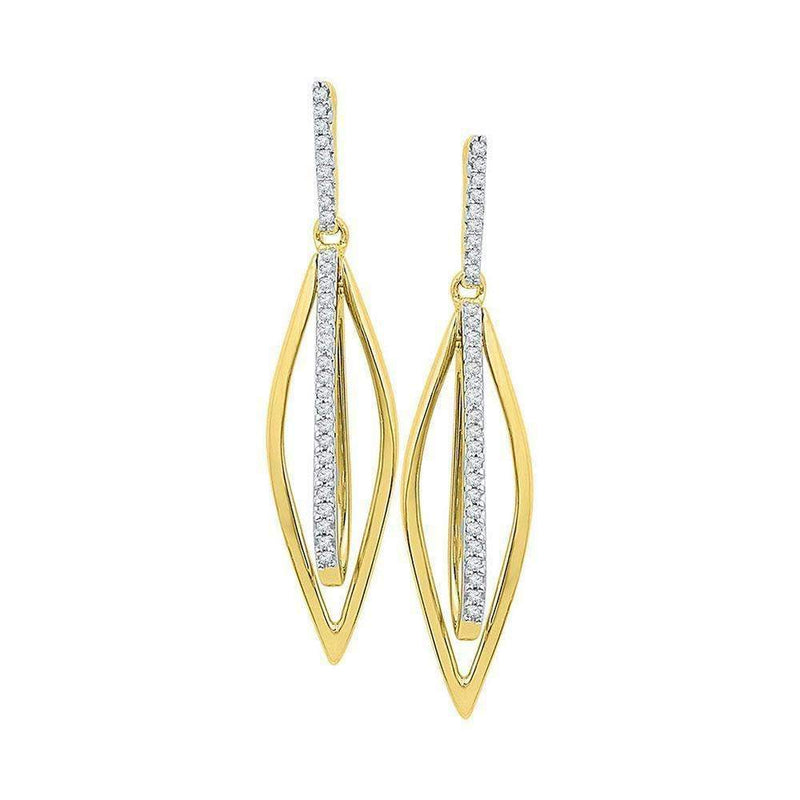 10kt Yellow Gold Women's Round Diamond Oblong Oval Stick Dangle Earrings 1-6 Cttw - FREE Shipping (USA/CAN)-Gold & Diamond Earrings-JadeMoghul Inc.