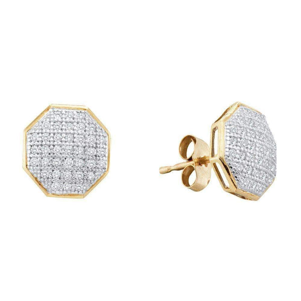 10kt Yellow Gold Women's Round Diamond Octagon Cluster Earrings 1-5 Cttw - FREE Shipping (US/CAN)-Gold & Diamond Earrings-JadeMoghul Inc.