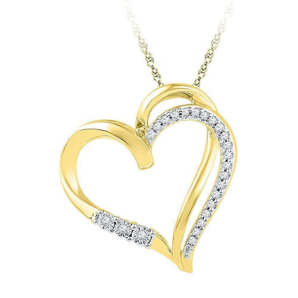 10kt Yellow Gold Women's Round Diamond Open-center Heart Love Pendant 1-10 Cttw - FREE Shipping (US/CAN)-Gold & Diamond Pendants & Necklaces-JadeMoghul Inc.