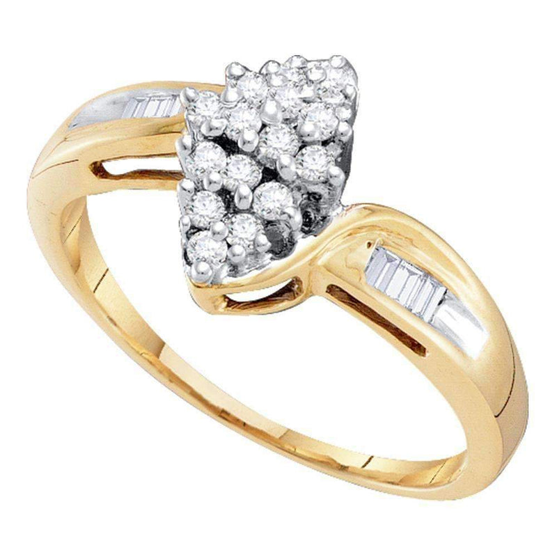 10kt Yellow Gold Womens Round Diamond Oval Cluster Baguette Ring 1/4 Cttw - FREE Shipping (US/CAN)-Gold & Diamond Cluster Rings-5-JadeMoghul Inc.