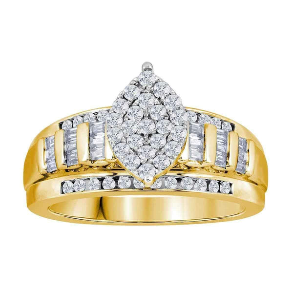 10kt Yellow Gold Women's Round Diamond Oval Cluster Bridal Wedding Engagement Ring 3.00 Cttw - FREE Shipping (US/CAN)-Gold & Diamond Engagement & Anniversary Rings-JadeMoghul Inc.