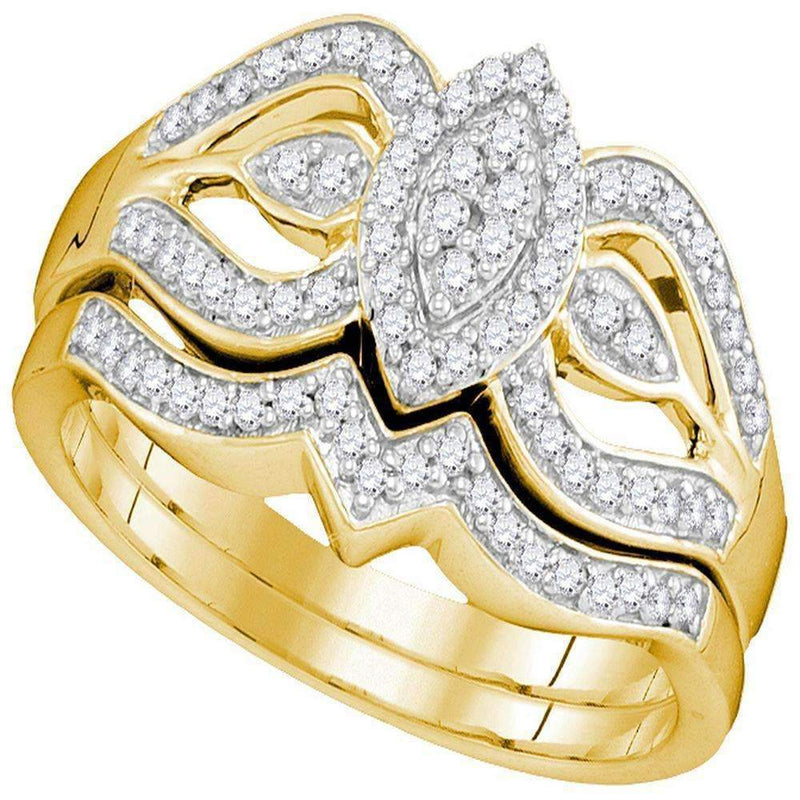 10kt Yellow Gold Women's Round Diamond Oval Cluster Bridal Wedding Engagement Ring Band Set 1/3 Cttw - FREE Shipping (US/CAN)-Wedding Jewelry-6.5-JadeMoghul Inc.