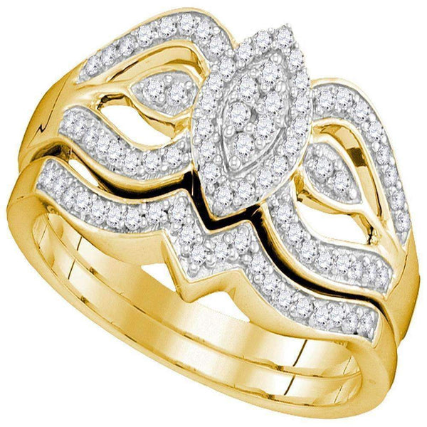 10kt Yellow Gold Women's Round Diamond Oval Cluster Bridal Wedding Engagement Ring Band Set 1/3 Cttw - FREE Shipping (US/CAN)-Wedding Jewelry-6.5-JadeMoghul Inc.