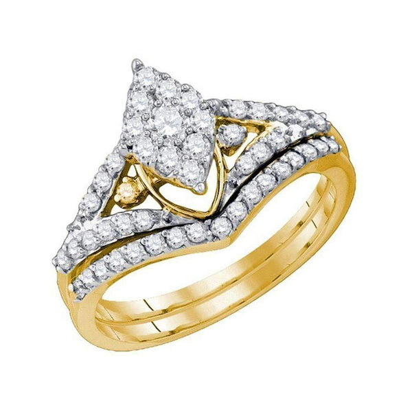 10kt Yellow Gold Women's Round Diamond Oval Cluster Bridal Wedding Engagement Ring Band Set 3/4 Cttw - FREE Shipping (US/CAN)-Wedding Jewelry-5-JadeMoghul Inc.