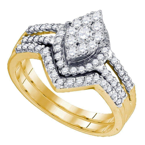 10kt Yellow Gold Women's Round Diamond Oval Cluster Bridal Wedding Engagement Ring Band Set 3/4 Cttw - FREE Shipping (US/CAN)-Wedding Jewelry-5-JadeMoghul Inc.