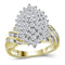 10kt Yellow Gold Womens Round Diamond Oval Cluster Ring 1.00 Cttw-Gold & Diamond Cluster Rings-8.5-JadeMoghul Inc.
