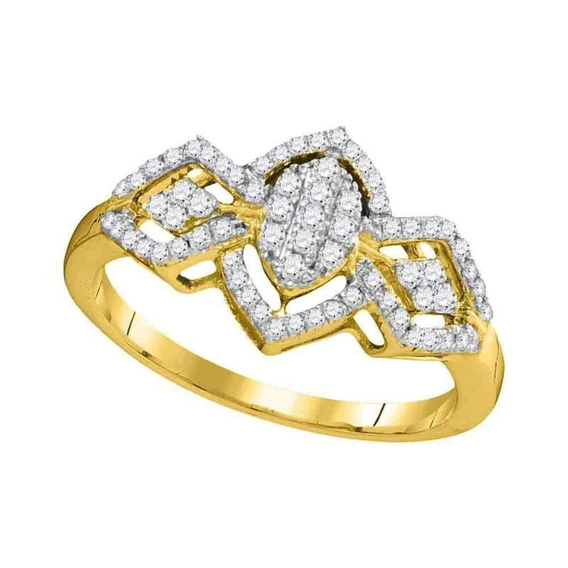 10kt Yellow Gold Women's Round Diamond Oval Cluster Ring 1/3 Cttw - FREE Shipping (US/CAN)-Gold & Diamond Cluster Rings-5-JadeMoghul Inc.