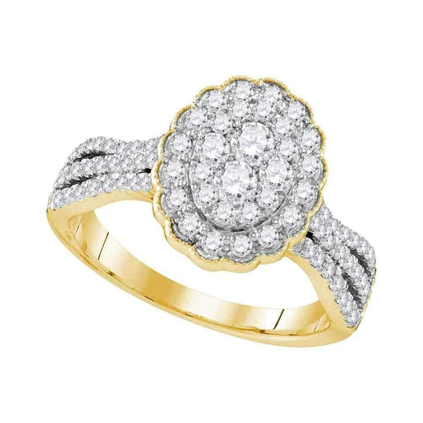 10kt Yellow Gold Women's Round Diamond Oval Flower Cluster Ring 1.00 Cttw - FREE Shipping (USA/CAN)-Gold & Diamond Cluster Rings-JadeMoghul Inc.