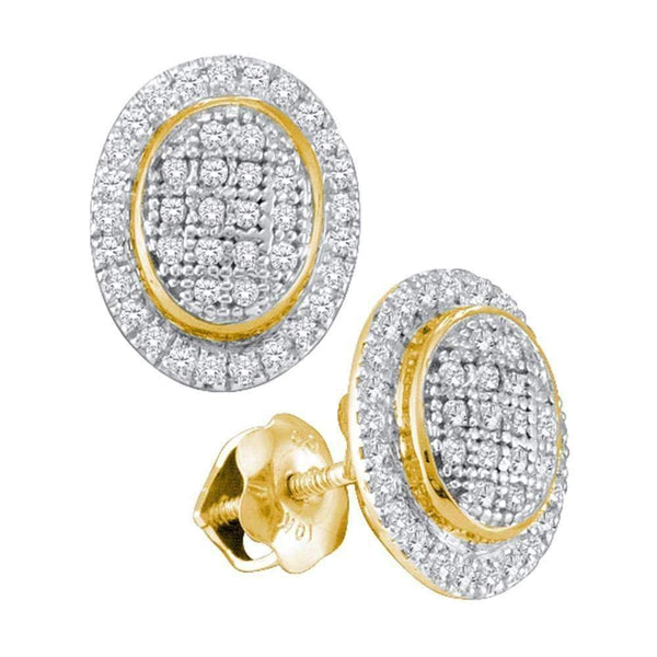 10kt Yellow Gold Women's Round Diamond Oval Frame Cluster Earrings 1-4 Cttw - FREE Shipping (USA/CAN)-Gold & Diamond Earrings-JadeMoghul Inc.