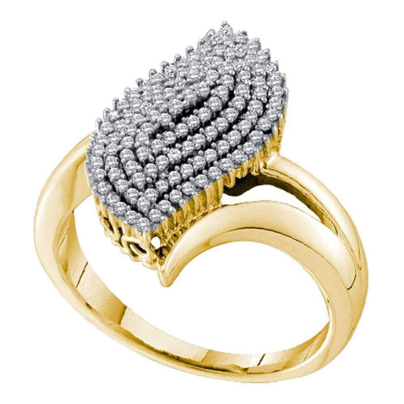 10kt Yellow Gold Women's Round Diamond Oval Marquise-shape Cluster Ring 3/8 Cttw - FREE Shipping (US/CAN)-Rings And Bands-7-JadeMoghul Inc.