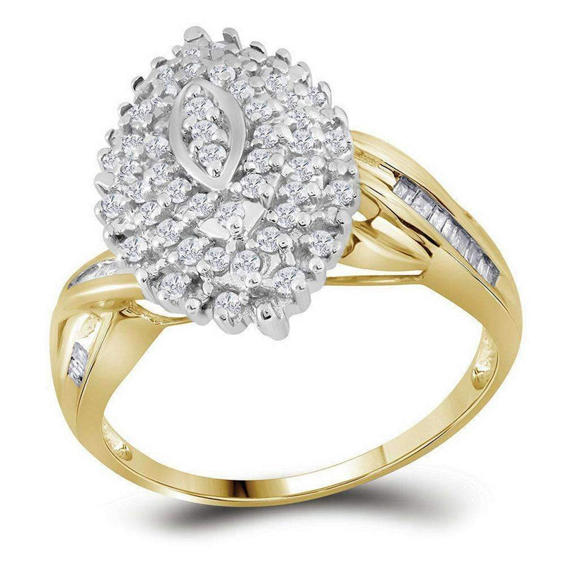 10kt Yellow Gold Womens Round Diamond Oval Twist Cluster Ring 3-4 Cttw - FREE Shipping (US/CAN)-Gold & Diamond Cluster Rings-JadeMoghul Inc.