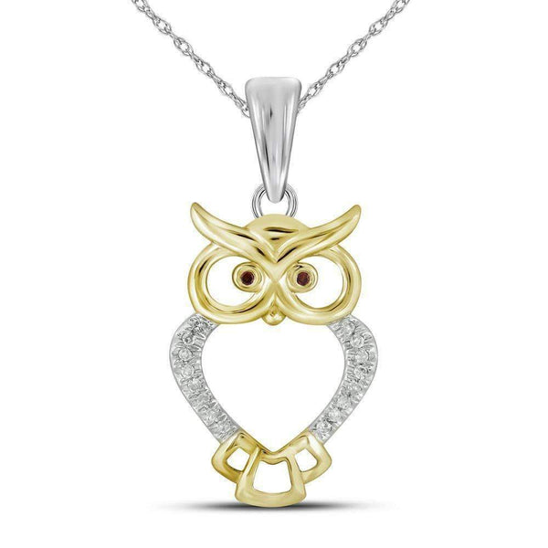 10kt Yellow Gold Women's Round Diamond Owl Bird Animal Pendant 1-20 Cttw - FREE Shipping (US/CAN)-Gold & Diamond Pendants & Necklaces-JadeMoghul Inc.