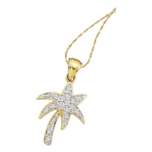 10kt Yellow Gold Women's Round Diamond Palm Tree Nautical Pendant 1-10 Cttw - FREE Shipping (US/CAN)-Gold & Diamond Pendants & Necklaces-JadeMoghul Inc.