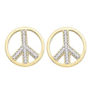 10kt Yellow Gold Women's Round Diamond Peace Sign Circle Stud Screwback Earrings 1-6 Cttw - FREE Shipping (USA/CAN)-Gold & Diamond Earrings-JadeMoghul Inc.