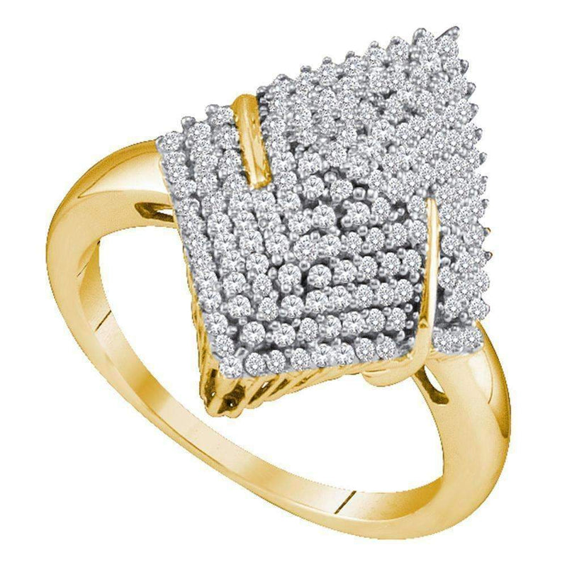 10kt Yellow Gold Women's Round Diamond Pointed Oval Arched Cluster Ring 1/2 Cttw - FREE Shipping (US/CAN)-Rings And Bands-5-JadeMoghul Inc.