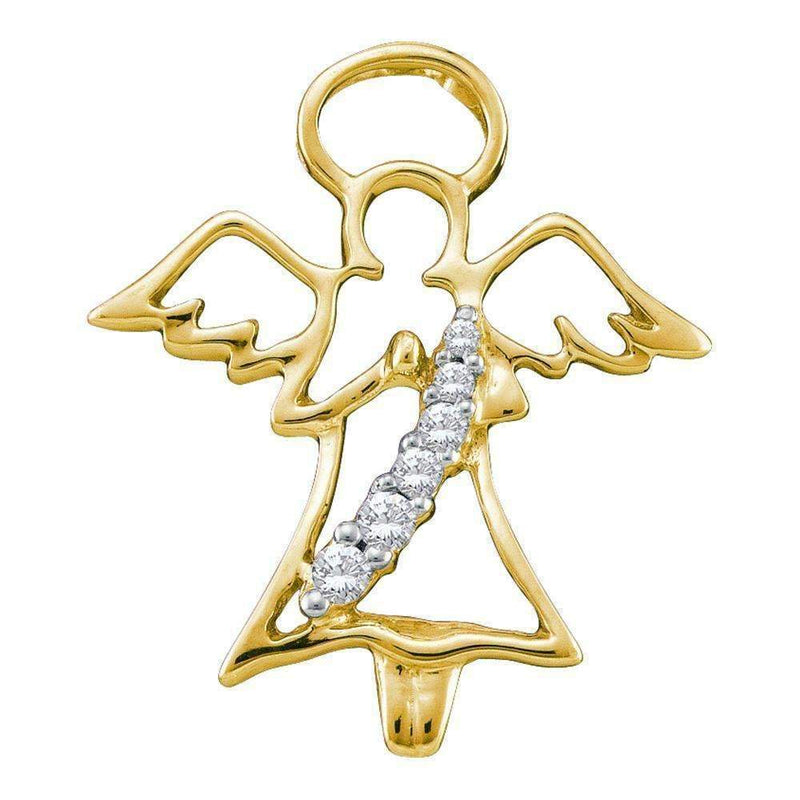 10kt Yellow Gold Women's Round Diamond Praying Guardian Angel Pendant 1-20 Cttw - FREE Shipping (US/CAN)-Gold & Diamond Pendants & Necklaces-JadeMoghul Inc.