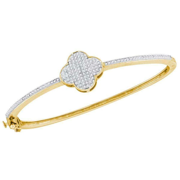 10kt Yellow Gold Women's Round Diamond Quatrefoil Cluster Bangle Bracelet 3-8 Cttw - FREE Shipping (US/CAN)-Gold & Diamond Bracelets-JadeMoghul Inc.