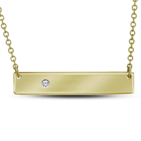 10kt Yellow Gold Women's Round Diamond Rectangle Bar Necklace .02 Cttw - FREE Shipping (US/CAN)-Gold & Diamond Pendants & Necklaces-JadeMoghul Inc.