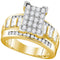 10kt Yellow Gold Women's Round Diamond Rectangle Cluster Bridal Wedding Engagement Ring 7-8 Cttw - FREE Shipping (USA/CAN) - Size 10-Gold & Diamond Engagement & Anniversary Rings-JadeMoghul Inc.