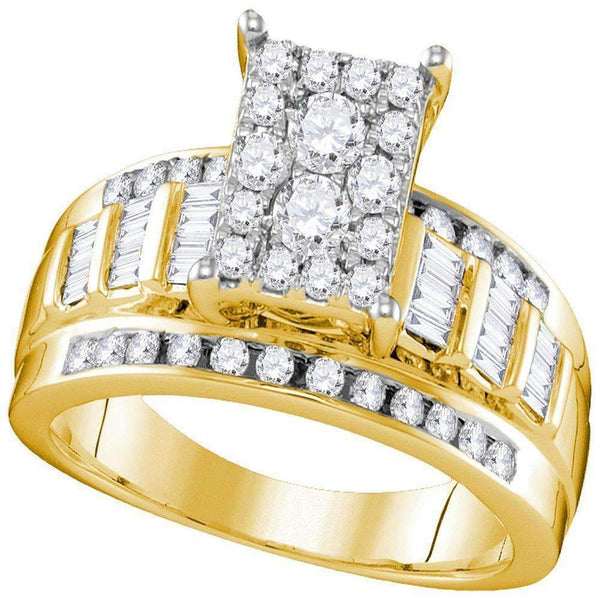 10kt Yellow Gold Women's Round Diamond Rectangle Cluster Bridal Wedding Engagement Ring 7-8 Cttw - FREE Shipping (USA/CAN) - Size 8.5-Gold & Diamond Engagement & Anniversary Rings-JadeMoghul Inc.