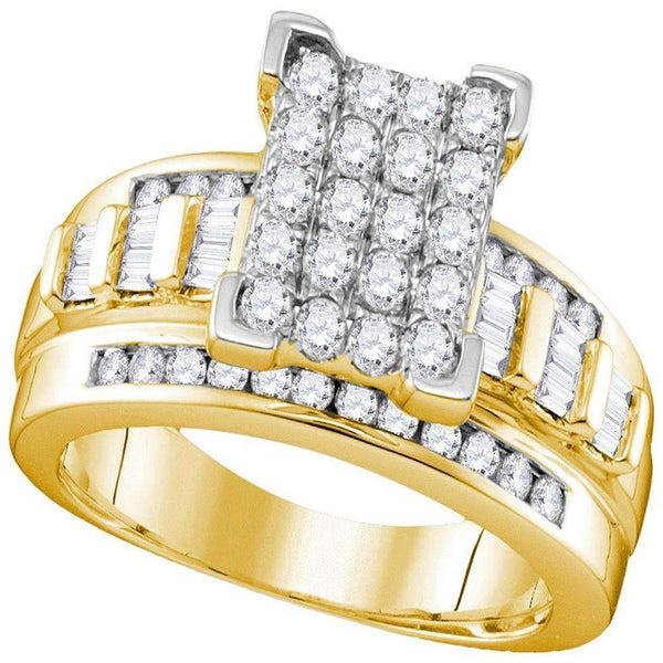 10kt Yellow Gold Women's Round Diamond Rectangle Cluster Bridal Wedding Engagement Ring 7-8 Cttw - FREE Shipping (USA/CAN) - Size 9.5-Gold & Diamond Engagement & Anniversary Rings-JadeMoghul Inc.
