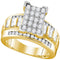 10kt Yellow Gold Women's Round Diamond Rectangle Cluster Bridal Wedding Engagement Ring 7-8 Cttw - FREE Shipping (USA/CAN) - Size 9.5-Gold & Diamond Engagement & Anniversary Rings-JadeMoghul Inc.