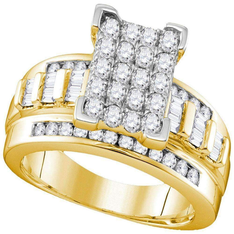 10kt Yellow Gold Women's Round Diamond Rectangle Cluster Bridal Wedding Engagement Ring 7-8 Cttw - FREE Shipping (USA/CAN) - Size 9.5-Gold & Diamond Engagement & Anniversary Rings-JadeMoghul Inc.