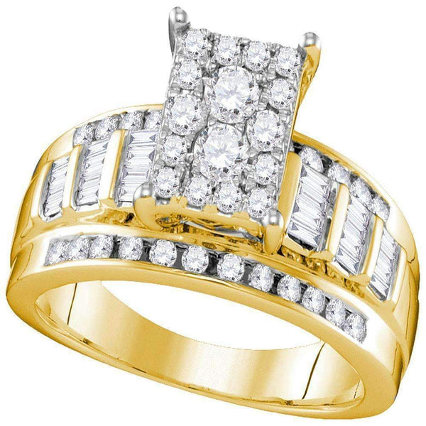 10kt Yellow Gold Women's Round Diamond Rectangle Cluster Bridal Wedding Engagement Ring 7/8 Cttw - FREE Shipping (US/CAN)-Gold & Diamond Engagement & Anniversary Rings-5-JadeMoghul Inc.