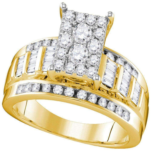 10kt Yellow Gold Women's Round Diamond Rectangle Cluster Bridal Wedding Engagement Ring 7/8 Cttw - FREE Shipping (US/CAN) - Size 9-Wedding Jewelry-7-JadeMoghul Inc.
