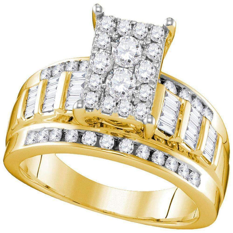 10kt Yellow Gold Women's Round Diamond Rectangle Cluster Bridal Wedding Engagement Ring 7/8 Cttw - FREE Shipping (US/CAN) - Size 9-Wedding Jewelry-7-JadeMoghul Inc.